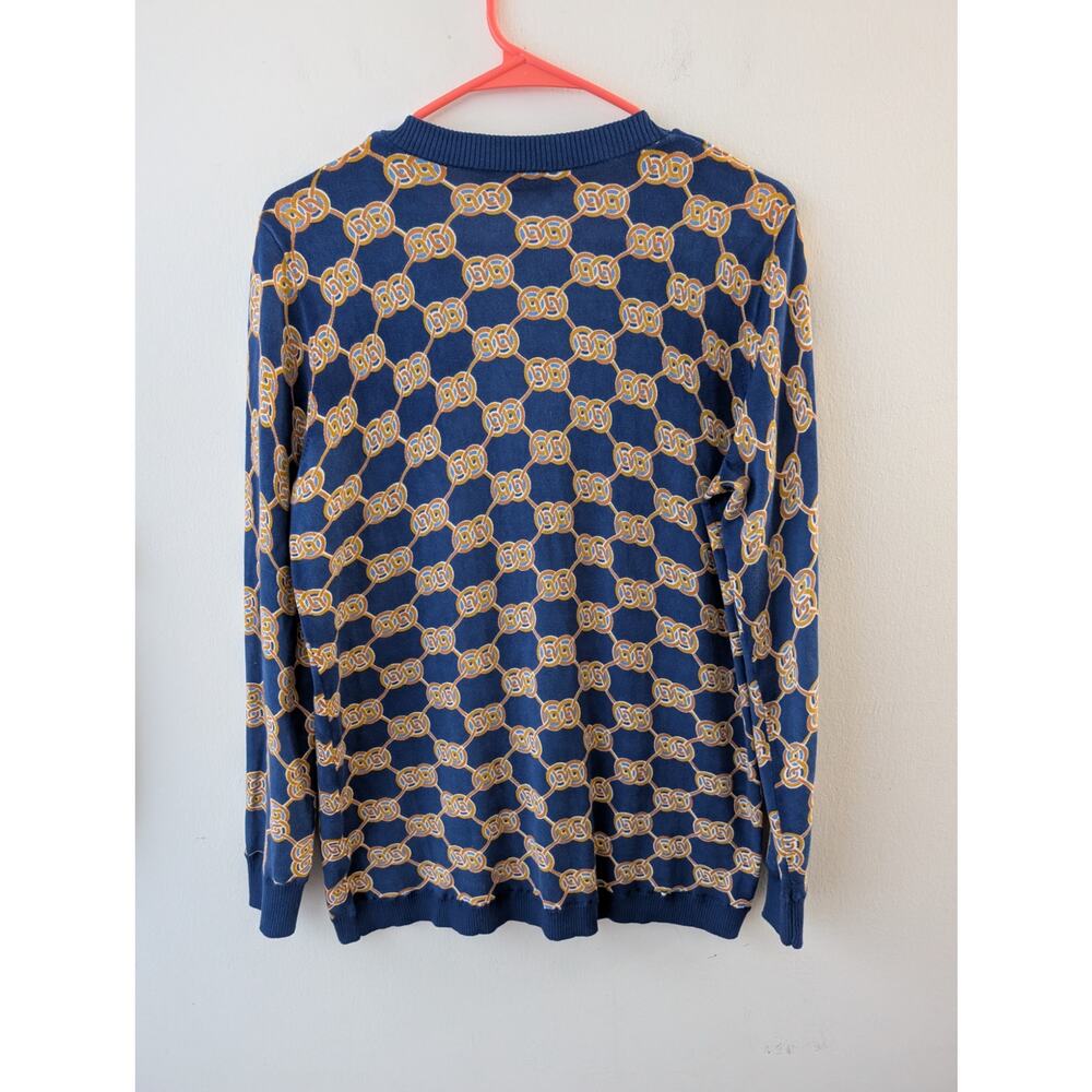 J McLaughlin Kristyn Cardigan Navy Gold Chain Print‎ Cotton Modal - Picture 7 of 9